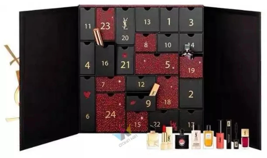 Custom Black Perfume Cosmetic Packaging Boxes Gift Set Advent Calendar Box