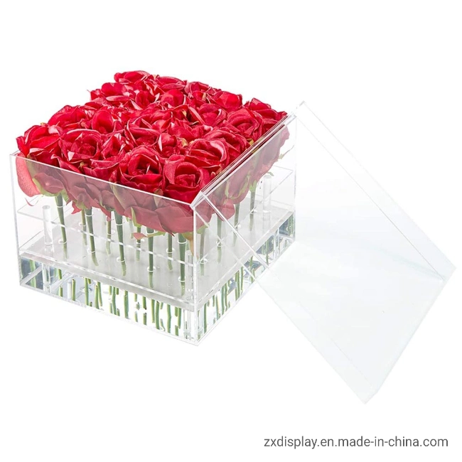 25 Holes Square Clear Acrylic Vase Flower Box for Birthday Gift