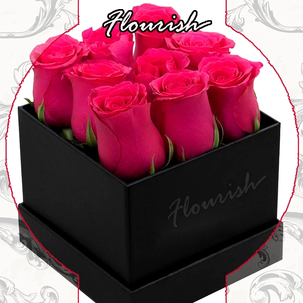 Factory Price Rigid Square Cardboard Rose Flower Box with Ribbon