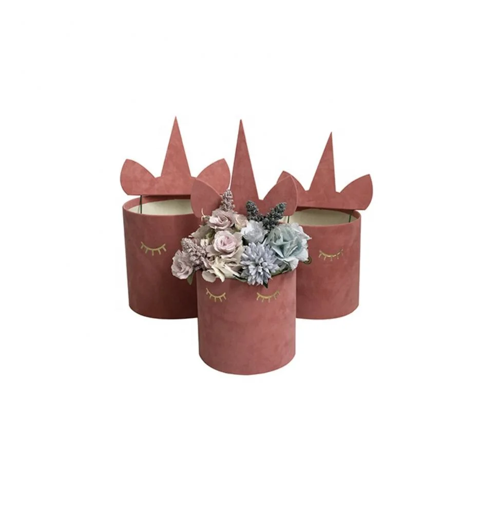 Flannel Unicorn Round Three-Piece Set Flower Bucket Round Box