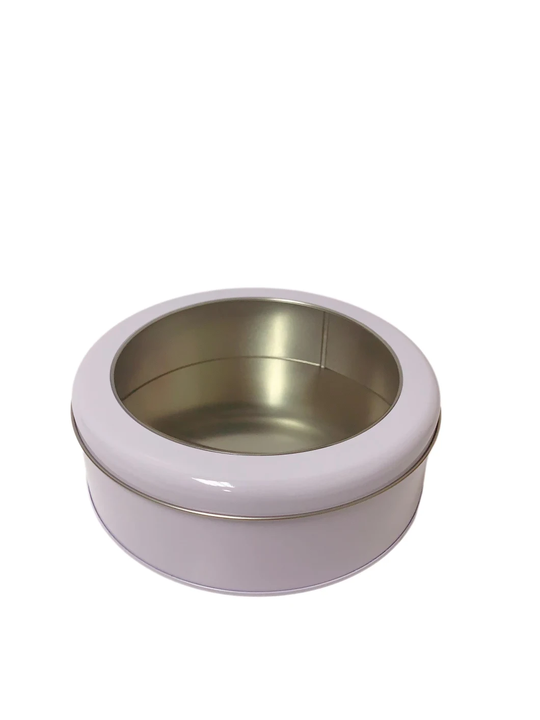 Round Tin with Clear Pet Window Custom Candle Tin Box Bulk Silver Colored Metal Box Window Tin Box