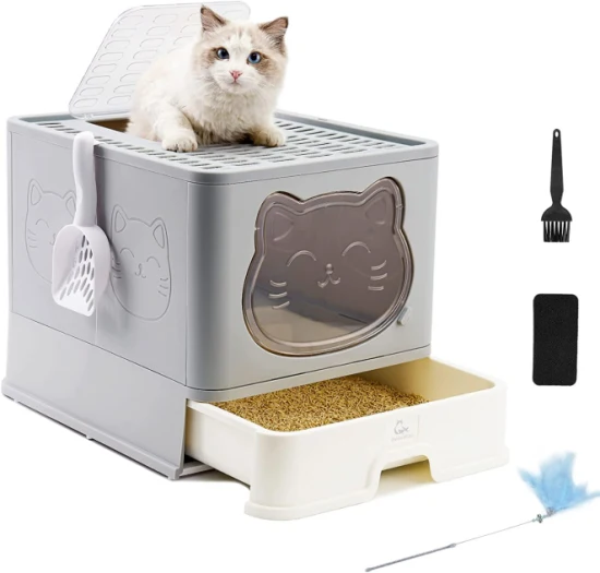 고양이 쓰레기 상자, 대형 애완 동물 화장실 서랍에 완전히 동봉 된 고양이 쓰레기 상자 상단, 애완 동물 청소 용품